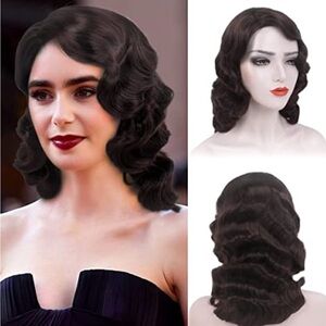 Black Vintage Finger Wave Wig with Glossy Finish